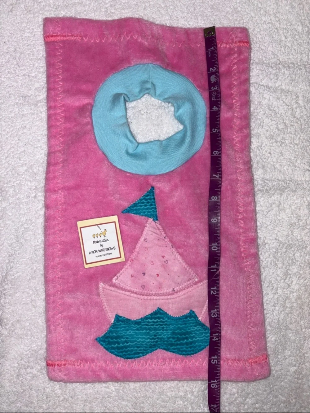 A mom who knows Pink Sailboat Pull-Over Baby Bib with Teal Accent nwt